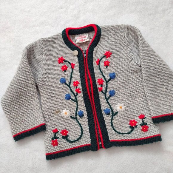 Isar Trachten Other - SALE 3/$30 Isar Trachten Wool Floral Sweater Kids 4T Gray Red Blue Floral Vtg
